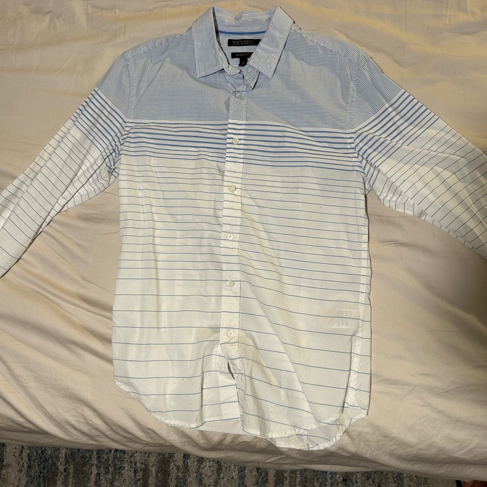 Men's Blue and White Striped Shirt